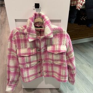 Zara Pink and Cream Plaid Jacket